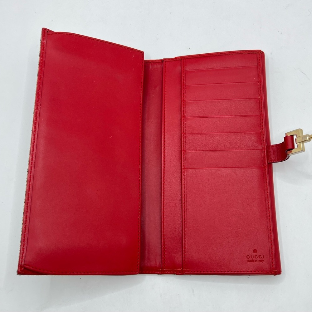 Authentic GUCCI GG Monogram Canvas x Red Leather Snap Long Wallet EUC - Picture 9 of 14